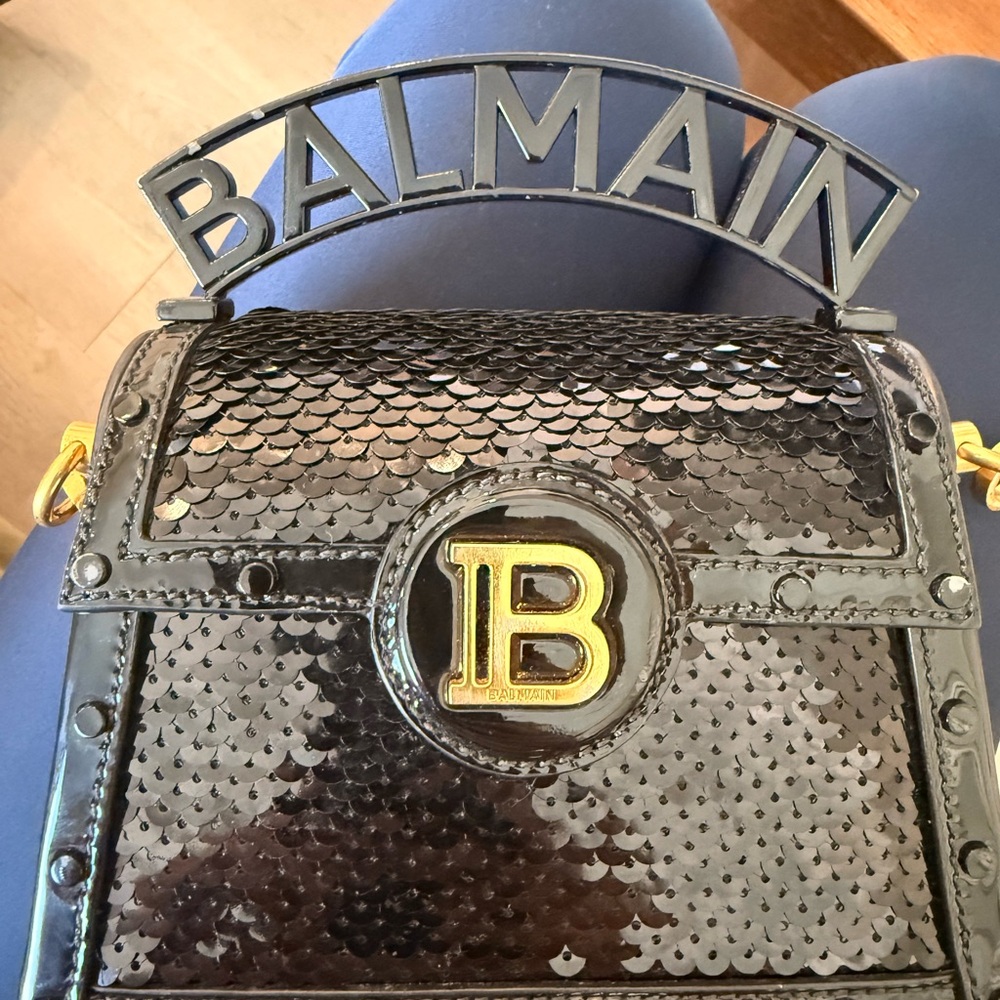 Balmain Black and Gold Sequin Mini Bag